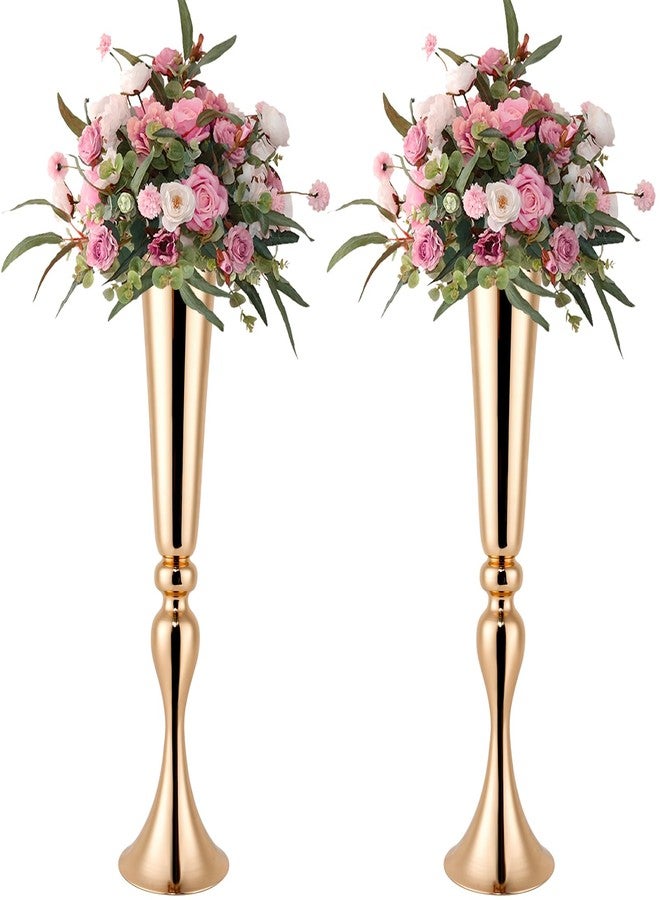 ASHELYULLA Gold Vase for Wedding Centerpiece, 2Pcs Metal Trumpet Vase 22" Tall Flower Stand for Wedding Table Centerpiece Decoration Floral Arrangement for Reception Bridal Party Decor - Image 1